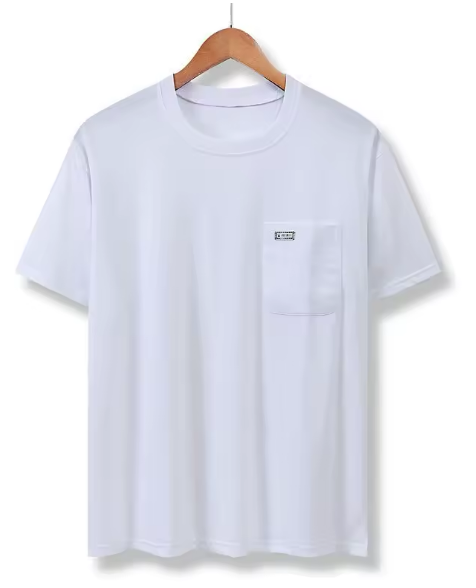 Camiseta de Algodão Manga Curta com Bolso no Peito