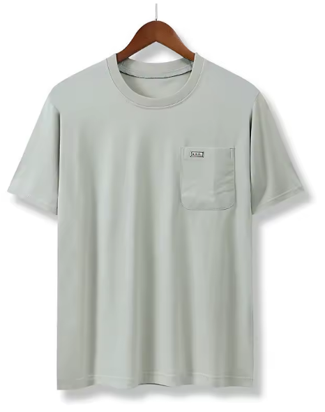 Camiseta de Algodão Manga Curta com Bolso no Peito