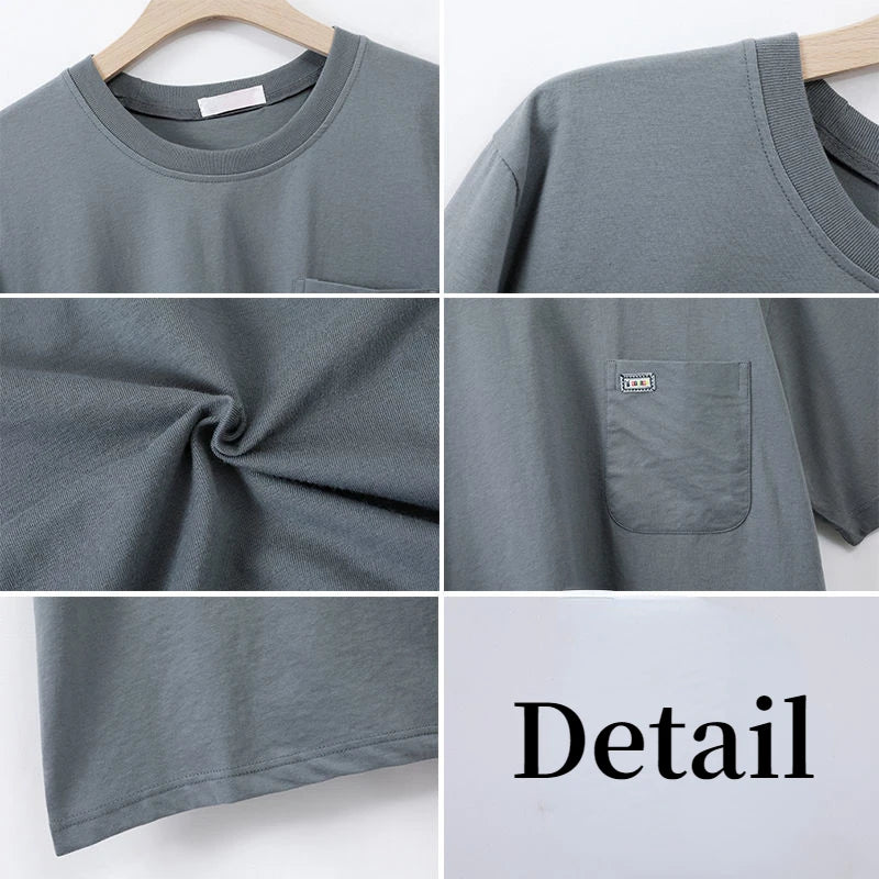 Camiseta de Algodão Manga Curta com Bolso no Peito